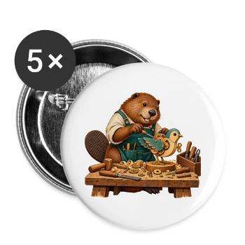 Biber baut einen hölzernen Aufziehvogel - Buttons groß 56 mm (5er Pack) - Weiß - Vorne