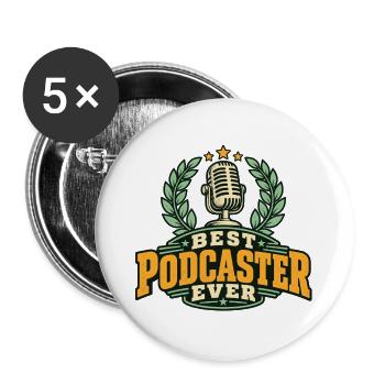 Best Podcaster Ever Mikrofon Retro Design - Buttons groß 56 mm (5er Pack) - Weiß - Vorne