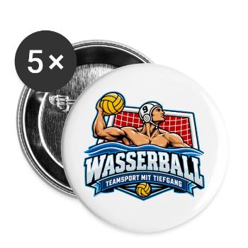 Wasserball Teamlogo Tiefgang - Buttons groß 56 mm (5er Pack) - Weiß - Vorne