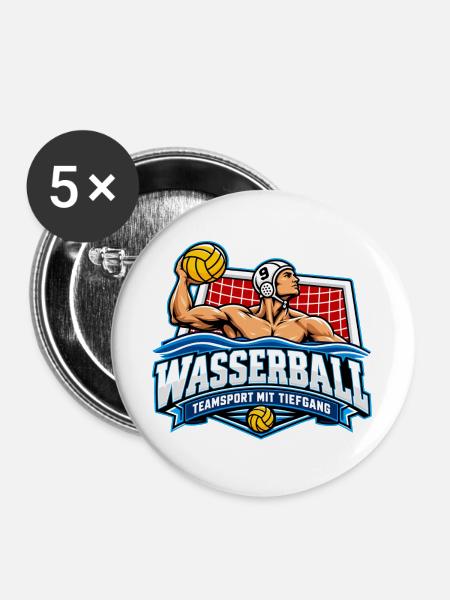 Wasserball Teamlogo Tiefgang - Buttons groß 56 mm (5er Pack) - Weiß