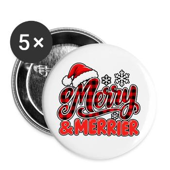Merry & Merrier Plaid Weihnachten - Buttons groß 56 mm (5er Pack) - Weiß - Vorne