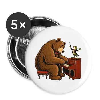 Bär & Frosch am Klavier – Lustiges Musikmotiv - Buttons groß 56 mm (5er Pack) - Weiß - Vorne