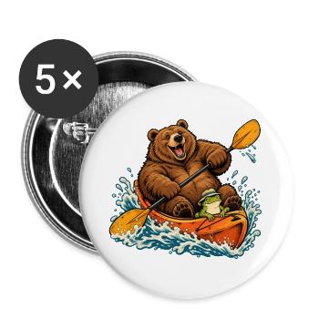 Bär & Frosch im Kajak – Outdoor Abenteuer - Buttons groß 56 mm (5er Pack) - Weiß - Vorne