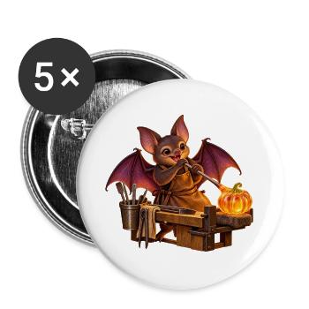 Fledermaus bläst einen Glaskürbis - Buttons groß 56 mm (5er Pack) - Weiß - Vorne