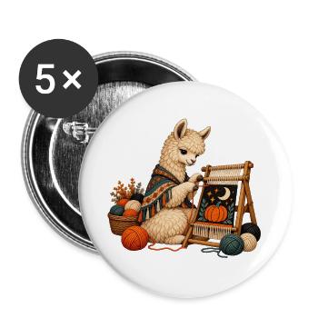 Alpaka webt einen Halloween-Wandteppich - Buttons groß 56 mm (5er Pack) - Weiß - Vorne