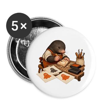 Maulwurf schnitzt einen Geisterstempel - Buttons groß 56 mm (5er Pack) - Weiß - Vorne