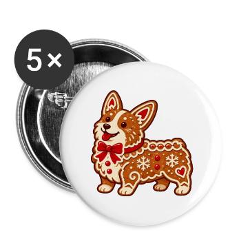 Lebkuchen-Corgi mit Schleife - Buttons groß 56 mm (5er Pack) - Weiß - Vorne