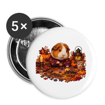 Meerschweinchen legt ein Herbstpuzzle - Buttons groß 56 mm (5er Pack) - Weiß - Vorne