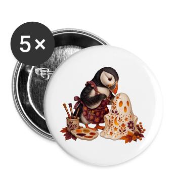 Papageitaucher verziert eine Geisterlaterne - Buttons groß 56 mm (5er Pack) - Weiß - Vorne