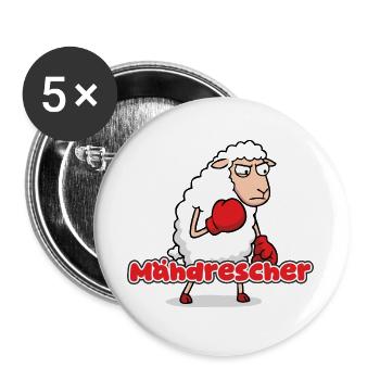 Boxendes Schaf mit Mähdrescher-Punch - Buttons groß 56 mm (5er Pack) - Weiß - Vorne