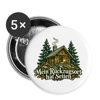 Lesende Waldhütte: Rückzugsort mit Seiten - Buttons groß 56 mm (5er Pack) - Weiß - Vorne