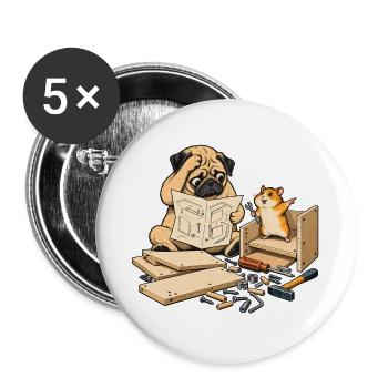 Mops & Hamster beim Heimwerken – Heimwerker - Buttons groß 56 mm (5er Pack) - Weiß - Vorne