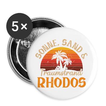 Sonne Sand und Traumstrand – Rhodos - Buttons groß 56 mm (5er Pack) - Weiß - Vorne