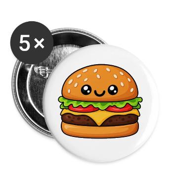 Kuscheliger Hamburger Cartoon - Buttons groß 56 mm (5er Pack) - Weiß - Vorne