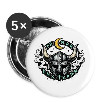 Mondhorn Viking Helm Runen - Buttons groß 56 mm (5er Pack) - Weiß - Vorne