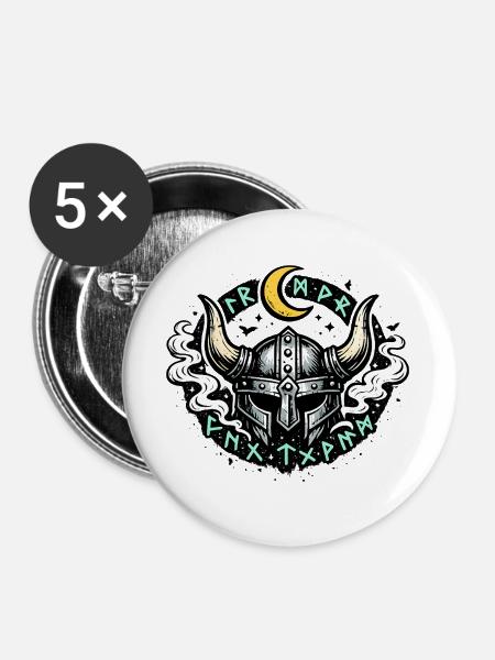 Mondhorn Viking Helm Runen - Buttons groß 56 mm (5er Pack) - Weiß