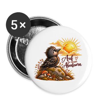 Auf zu neuen Abenteuern - Buttons groß 56 mm (5er Pack) - Weiß - Vorne