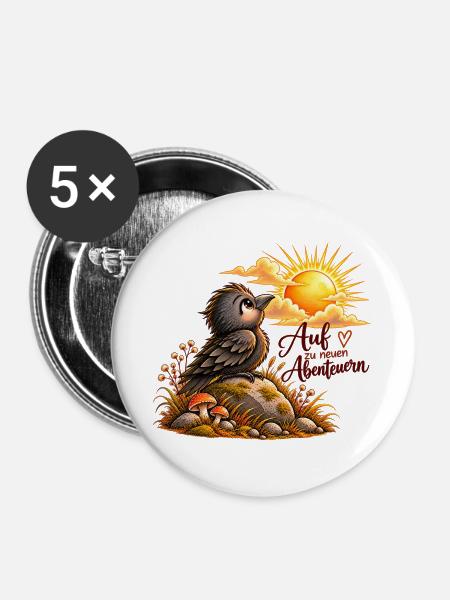 Auf zu neuen Abenteuern - Buttons groß 56 mm (5er Pack) - Weiß