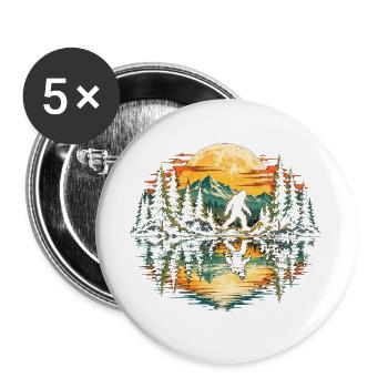 Bigfoot Mountain Lake Sonnenuntergangsnatur - Buttons groß 56 mm (5er Pack) - Weiß - Vorne