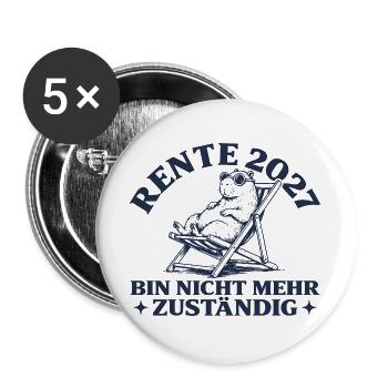 Rente 2027 Abschied Capybara im Liegestuhl - Buttons groß 56 mm (5er Pack) - Weiß - Vorne