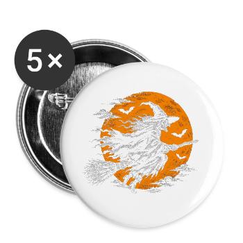 Die Hexe auf dem Besen vor dem Vollmond - Buttons groß 56 mm (5er Pack) - Weiß - Vorne
