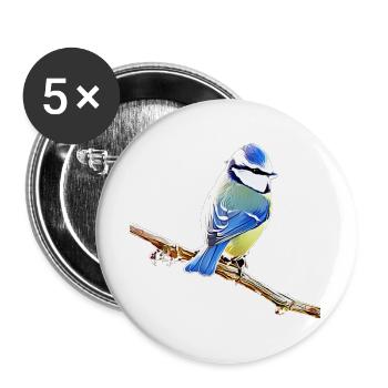 Blau – Vogelillustration - Buttons groß 56 mm (5er Pack) - Weiß - Vorne