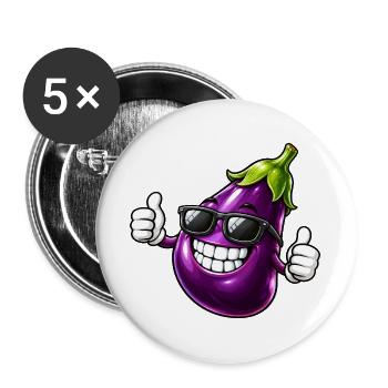 Coole Aubergine Cartoon Vegetarisch Sommer - Buttons groß 56 mm (5er Pack) - Weiß - Vorne
