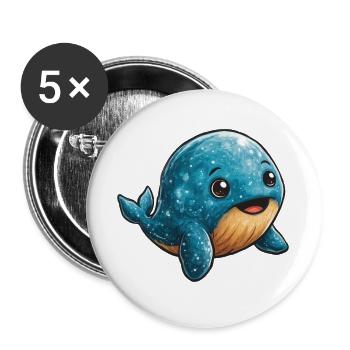 Kuscheliger Blauwal-Charakter - Buttons groß 56 mm (5er Pack) - Weiß - Vorne