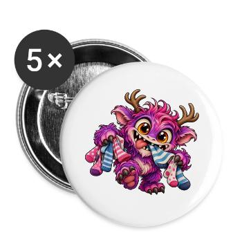 Sockenmonster - Monster unter dem Bett Party - Buttons groß 56 mm (5er Pack) - Weiß - Vorne