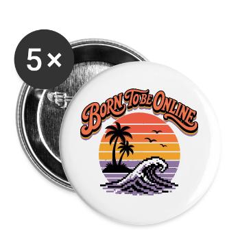 Born to Be Online Retro Sunset Surf - Buttons groß 56 mm (5er Pack) - Weiß - Vorne