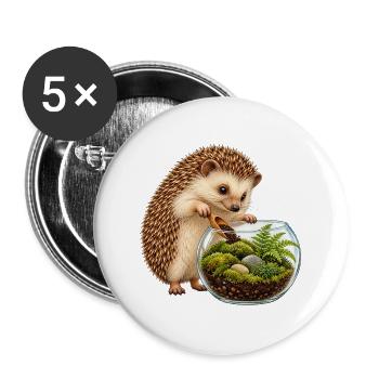 Igel baut ein Moos-Terrarium - Buttons groß 56 mm (5er Pack) - Weiß - Vorne