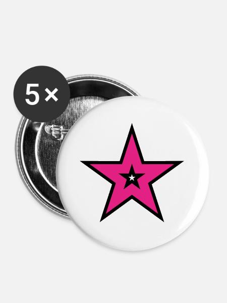 Pink Star auf Schwarz - Buttons groß 56 mm (5er Pack) - Weiß