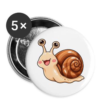 Schnecke Kawaii Style – Süßes Schneckenmotiv - Buttons groß 56 mm (5er Pack) - Weiß - Vorne