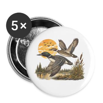 Vintage Common Loon Pair Flying Lake Wildlife Bird - Buttons groß 56 mm (5er Pack) - Weiß - Vorne