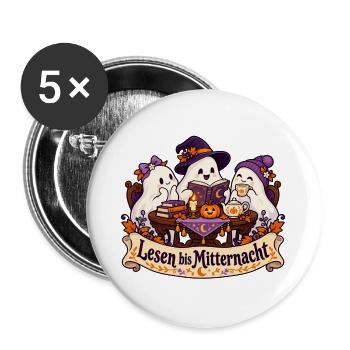 Geister-Leseclub: Lesen bis Mitternacht - Buttons groß 56 mm (5er Pack) - Weiß - Vorne