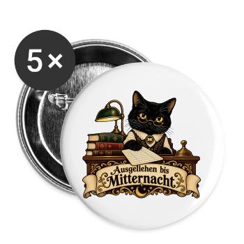 Schwarze Katze als Bibliothekarin - Buttons groß 56 mm (5er Pack) - Weiß - Vorne
