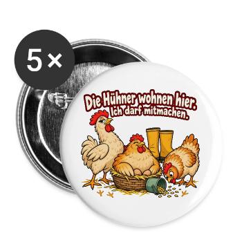 Hühnerhalter Hühnerhaltung Hühner Humor - Buttons groß 56 mm (5er Pack) - Weiß - Vorne