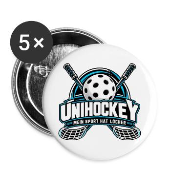 Unihockey Ballnetz Logo - Buttons groß 56 mm (5er Pack) - Weiß - Vorne