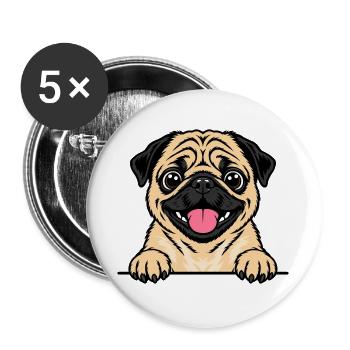 Mops - Buttons groß 56 mm (5er Pack) - Weiß - Vorne