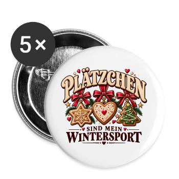 Plätzchen sind mein Wintersport – Lustiger Weihnac - Buttons groß 56 mm (5er Pack) - Weiß - Vorne