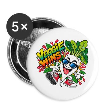 Veggie Wins Rettich - Buttons groß 56 mm (5er Pack) - Weiß - Vorne