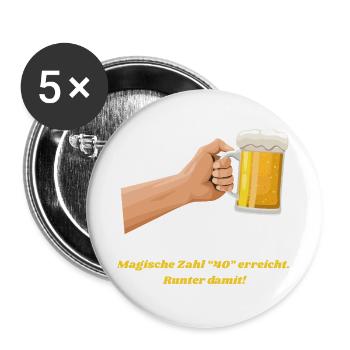 Magische Zahl 40 erreicht, amüsantes Bier Design - Buttons groß 56 mm (5er Pack) - Weiß - Vorne