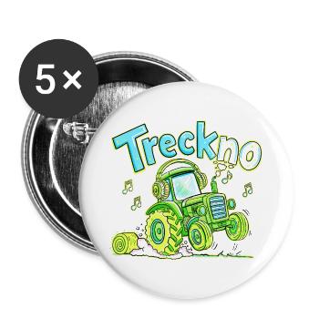 Treckno Traktor Techno Trecker Landwirt Party - Buttons groß 56 mm (5er Pack) - Weiß - Vorne
