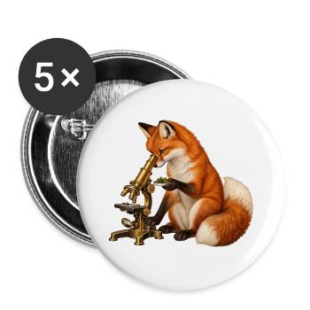 Fuchs mit Moos und Mikroskop - Buttons groß 56 mm (5er Pack) - Weiß - Vorne