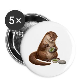 Otter bemalt einen Flusskiesel - Buttons groß 56 mm (5er Pack) - Weiß - Vorne
