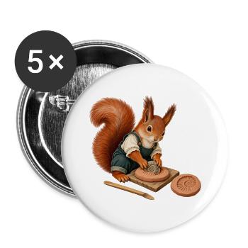 Eichhörnchen mit Fossilabdruck - Buttons groß 56 mm (5er Pack) - Weiß - Vorne