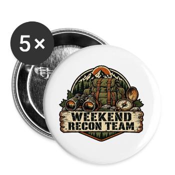 Weekend Recon Team – Retro-Outdoor-Abzeichen - Buttons groß 56 mm (5er Pack) - Weiß - Vorne