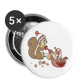 Herbst Eichhörnchen  - Buttons groß 56 mm (5er Pack) - Weiß - Vorne
