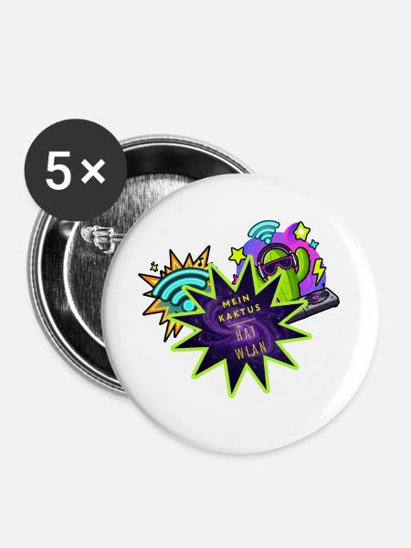 Kaktus WLAN Neon-Starburst - Buttons groß 56 mm (5er Pack) - Weiß