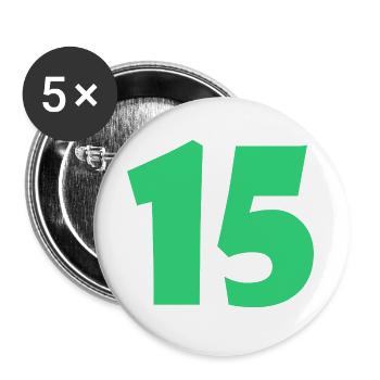 15. 15 JAHRE. 15-JÄHRIGES JUBILÄUM. 15-JÄHRIGES JUBILÄUM. - Buttons groß 56 mm (5er Pack) - Weiß - Vorne